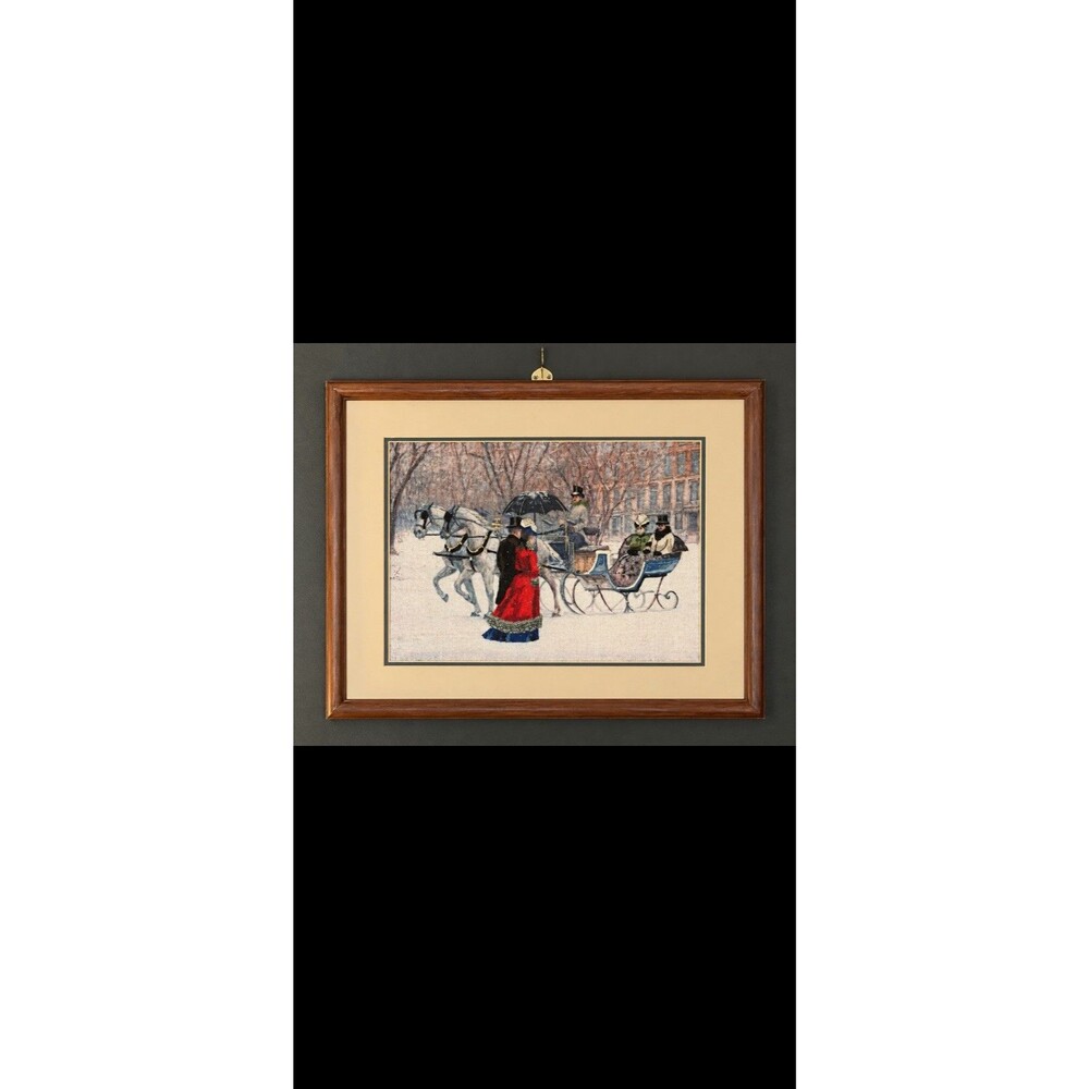 Vintage Framed Crewel Embroidery "Winter Impressions" Alan Maley Sunset Finished